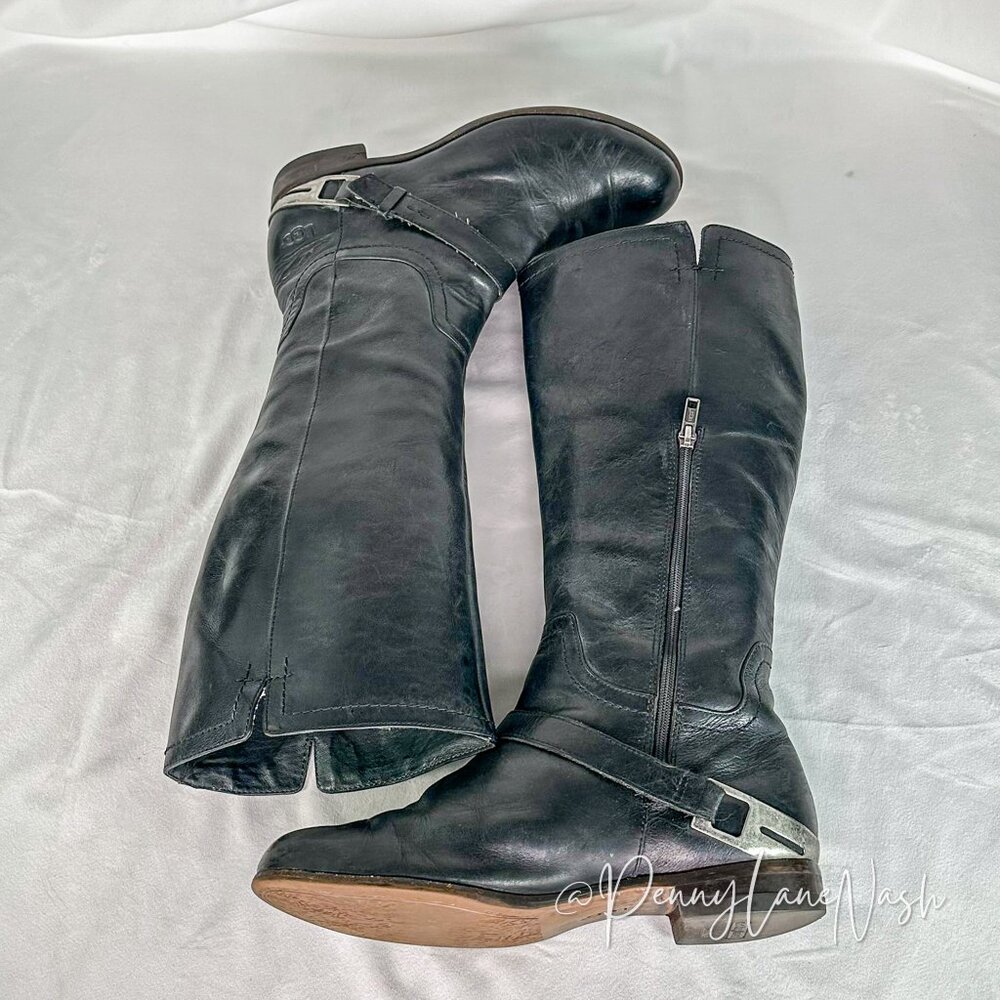 UGG Australia Channing LeatherTall Riding Boots Size 9 Black - Picture 12 of 14
